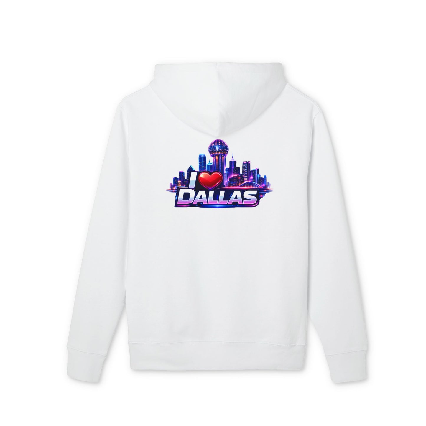 I  Dallas Skyline Hoodie — Retro Neon Dallas Cityscape Pullover