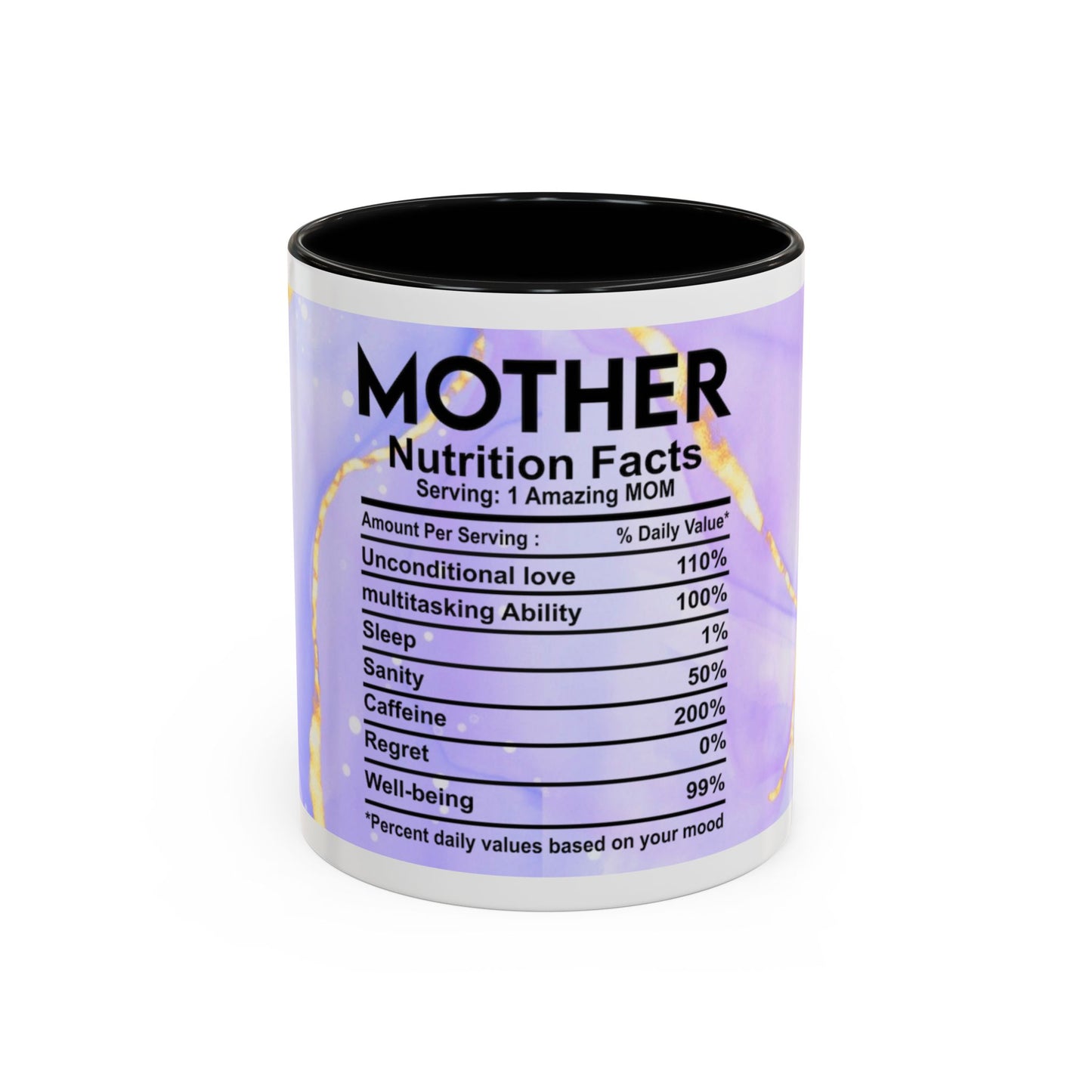 Mother Nutrition Facts Coffee Mug — Floral “Amazing Mom” 11/15oz Accent Mug