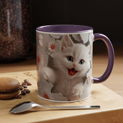 Cute Kitten Floral Accent Coffee Mug – Cat Lover Ceramic Mug (11/15oz)