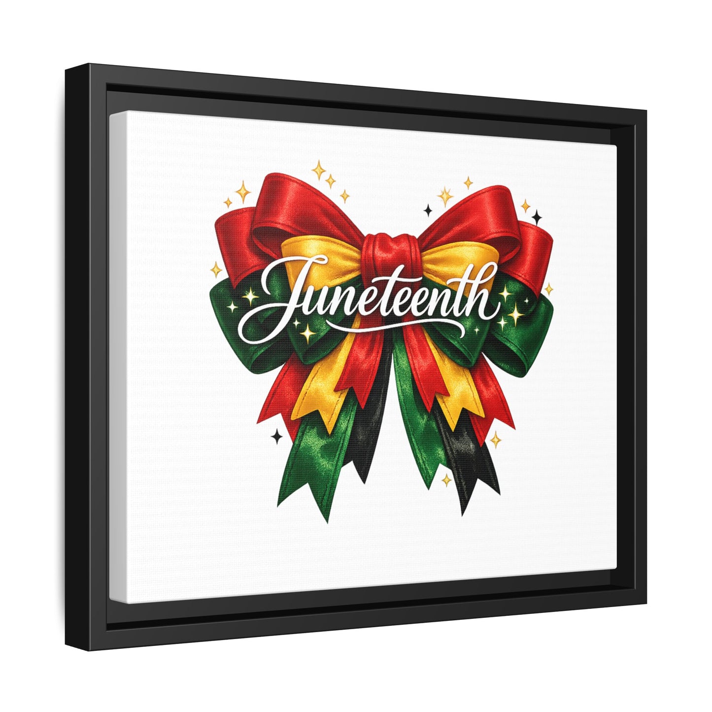 Juneteenth Framed Canvas Print – Festive Red, Green & Gold Ribbon Wall Art