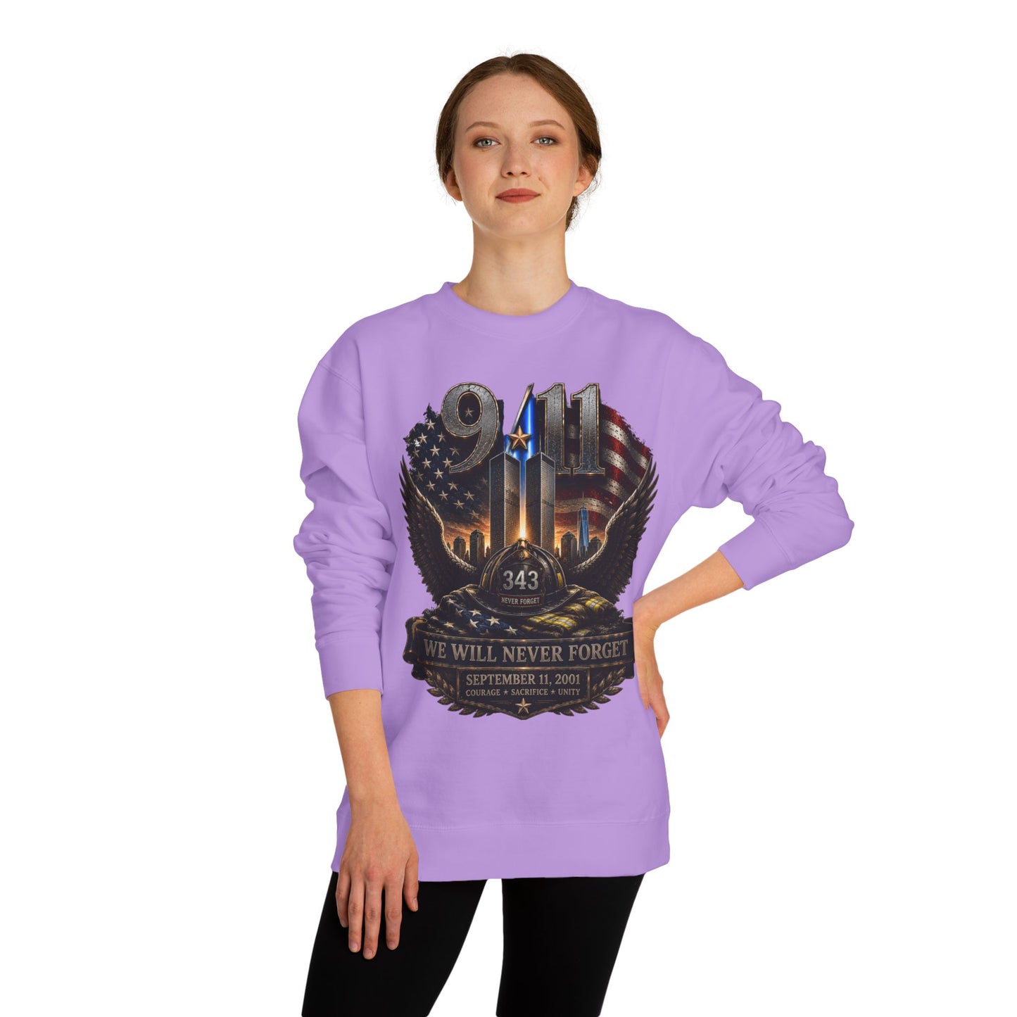 9/11 We Will Never Forget Crewneck Sweatshirt – Memorial Tribute