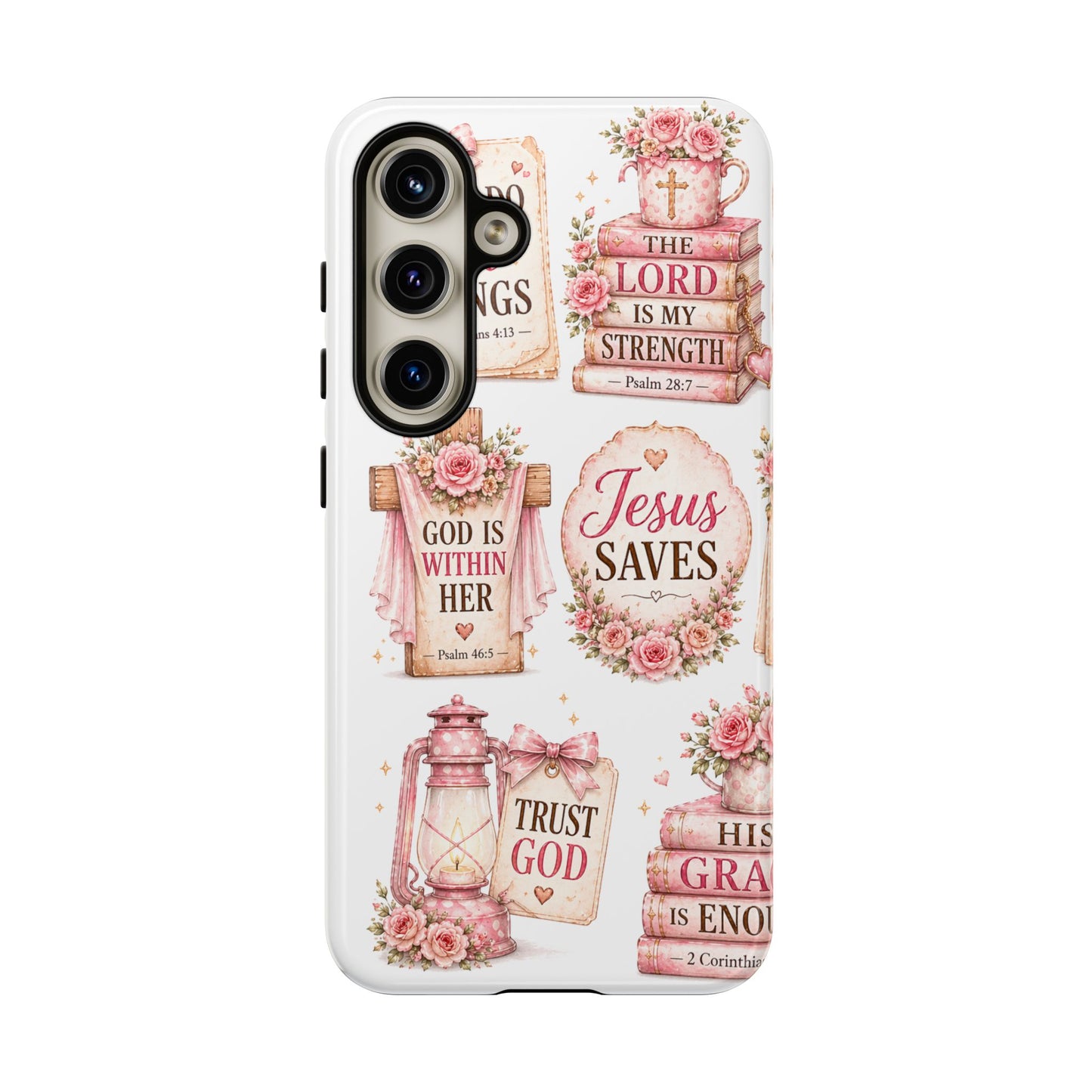 Christian Phone Case — Jesus Saves Floral Tough Case with 'God Is Within Her' & 'Trust God' Design