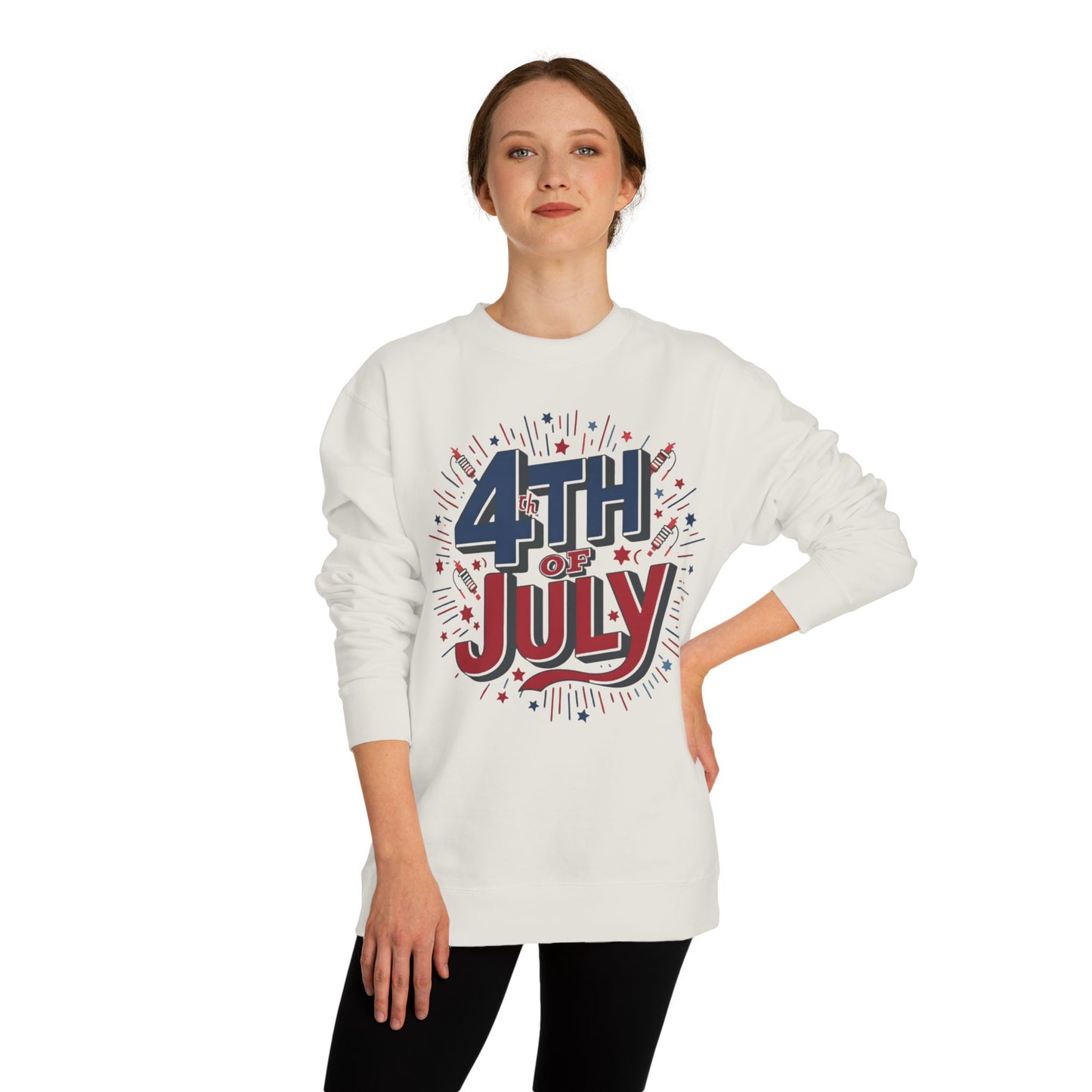 4th of July Crewneck Sweatshirt — Patriotic Fireworks Graphic