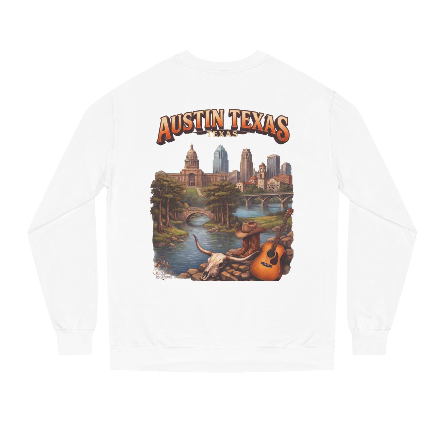 Austin Texas Sweatshirt — Vintage Cityscape & Guitar Crewneck