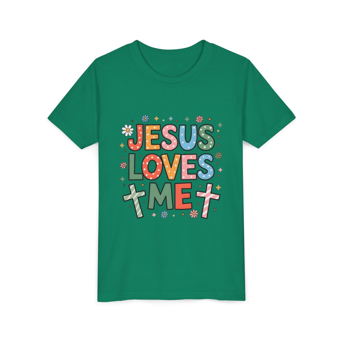 Youth Tee — "Jesus Loves Me" Colorful Christian Kids T-Shirt