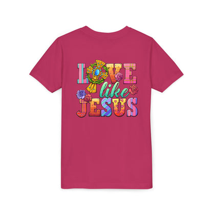 Youth Tee — "Love Like Jesus" Colorful Faith Graphic