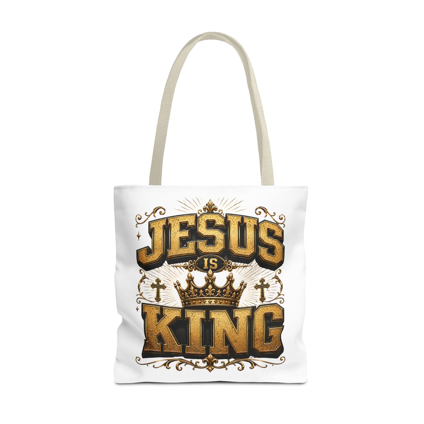 Jesus Is King Tote Bag - Christian Faith Crown Design