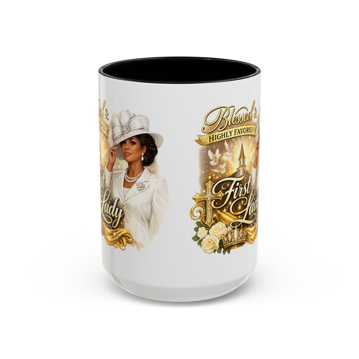 First Lady Inspirational Coffee Mug — "Blessed & Highly Favored" Accent Ceramic Mug