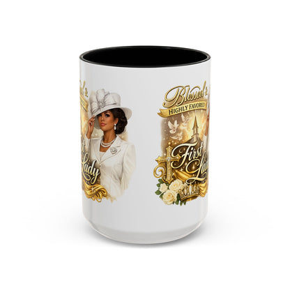First Lady Inspirational Coffee Mug — "Blessed & Highly Favored" Accent Ceramic Mug