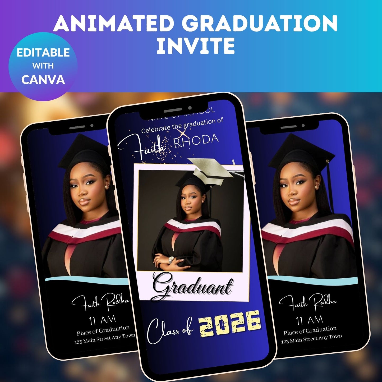 graduation invite, grad video invite, animated invite, grad party invite, digital invite, editable invite, graduation video, class of 2026, grad template, party invite, video template, grad celebration, modern invite