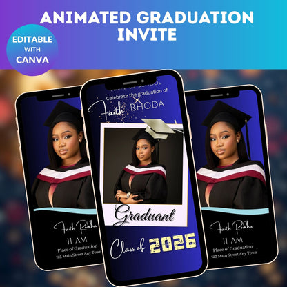 graduation invite, grad video invite, animated invite, grad party invite, digital invite, editable invite, graduation video, class of 2026, grad template, party invite, video template, grad celebration, modern invite