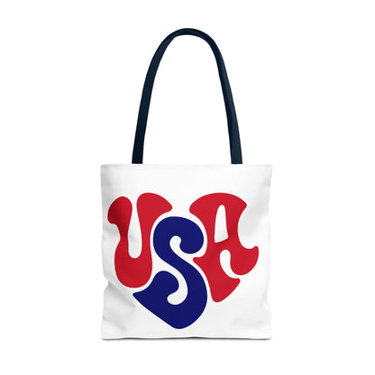 USA Heart Graphic Tote Bag — Retro Patriotic Fourth of July Tote