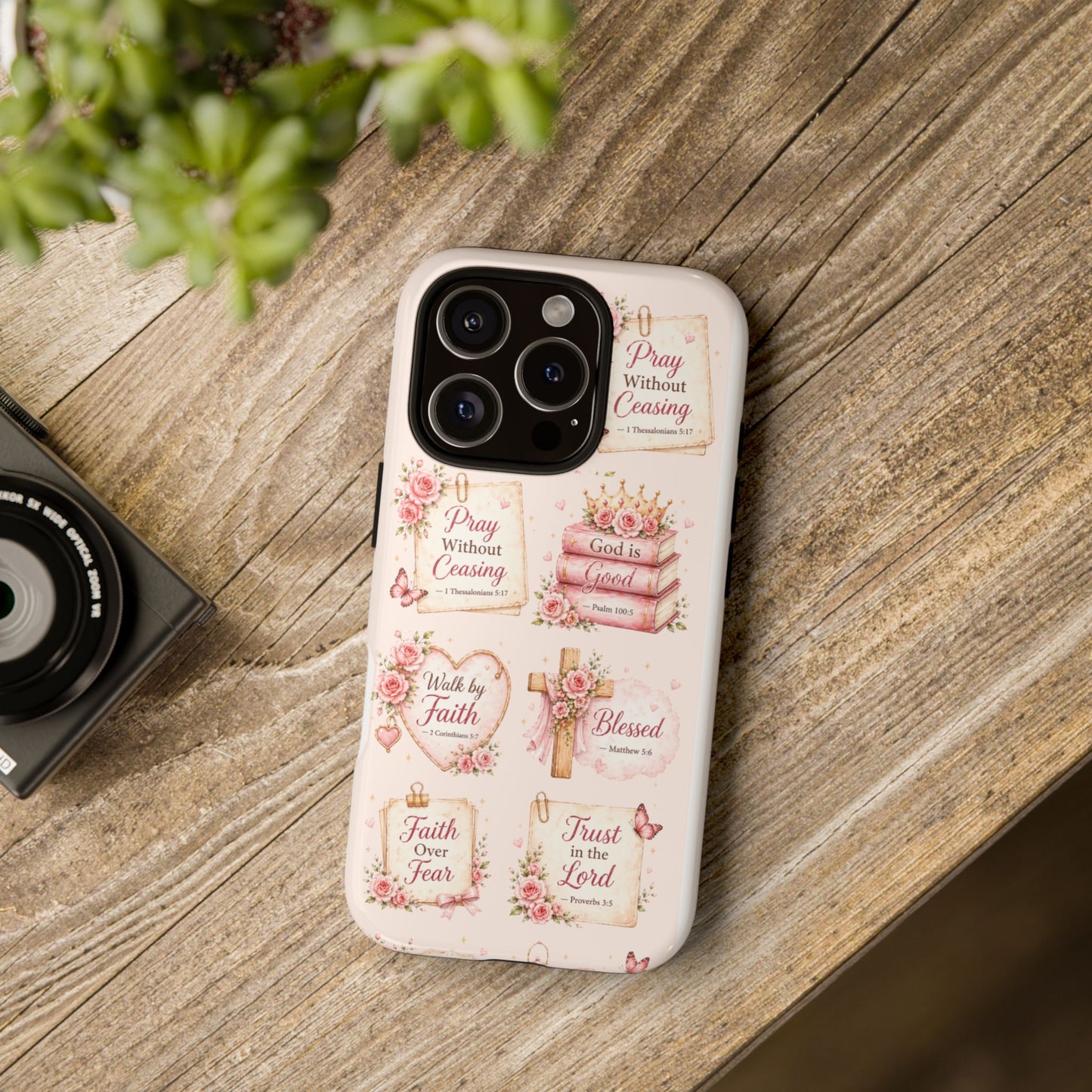 Christian Floral Phone Case — "Pray Without Ceasing" Faith Cross Design