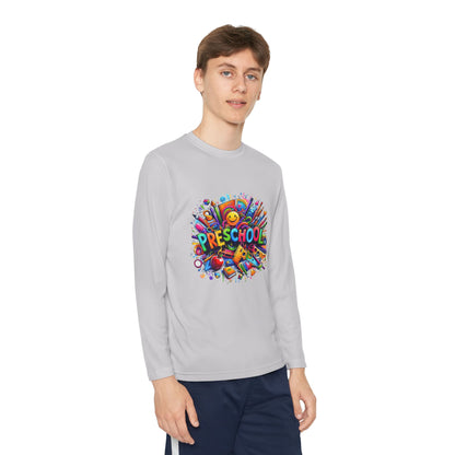 Youth Preschool Long Sleeve Tee - Colorful School Supplies Design