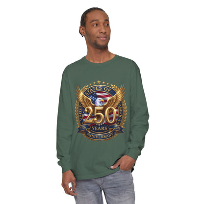 250 Years Anniversary Long Sleeve T-Shirt — USA Bicentennial 1776–2026 Eagle Emblem