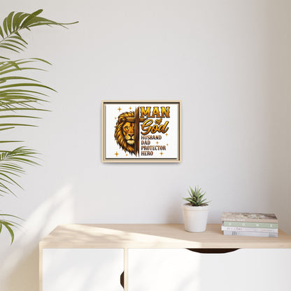 Man of God Framed Canvas Art — 'Man of God: Husband, Dad, Protector, Hero' Religious Wall Decor