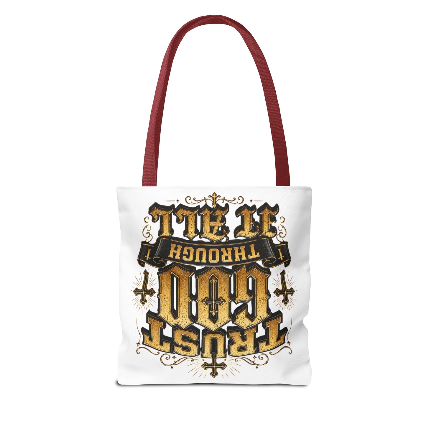 Religious Tote Bag — “Trust God Through It All” Inspirational Scripture Tote