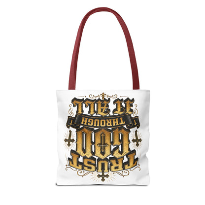 Religious Tote Bag — “Trust God Through It All” Inspirational Scripture Tote