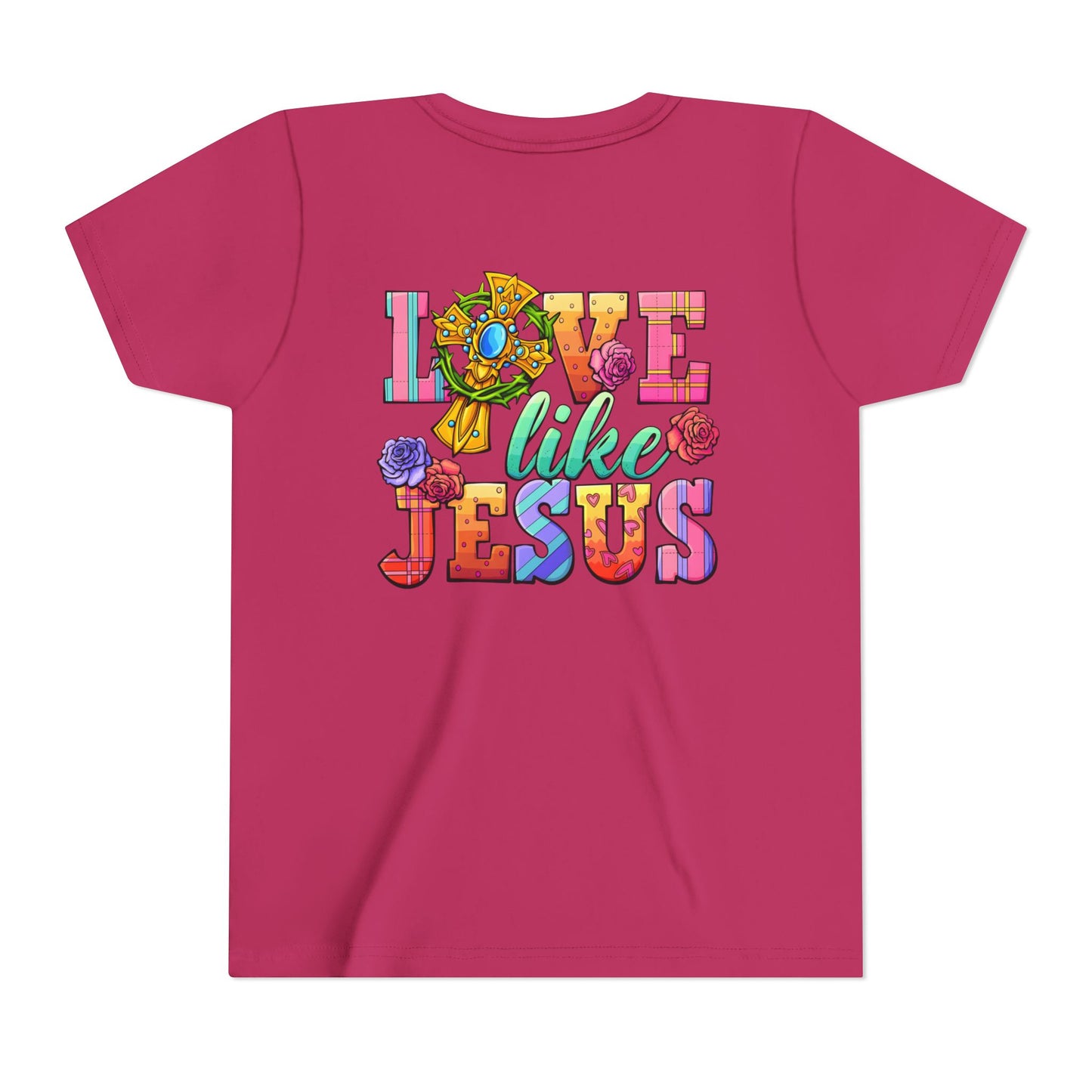 Youth Tee — "Love Like Jesus" Colorful Faith Graphic