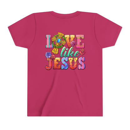 Youth Tee — "Love Like Jesus" Colorful Faith Graphic