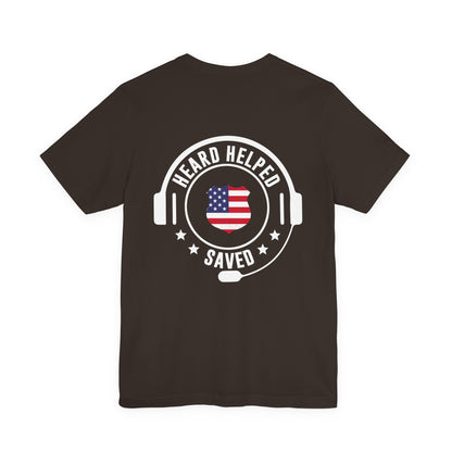 Headset Logo T-Shirt — "Heard Helped Saved" American Flag Design