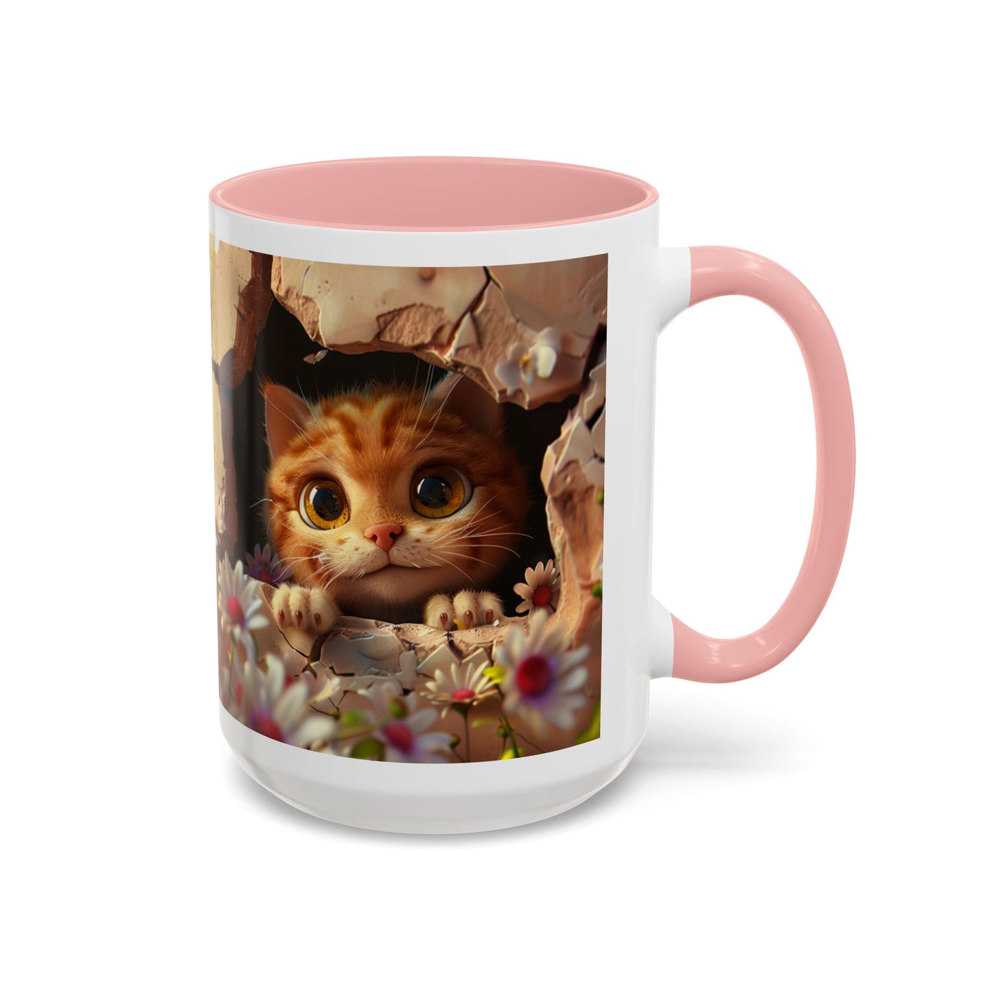 Cute Peekaboo Kitten Accent Coffee Mug — 11/15oz Floral Cat Gift