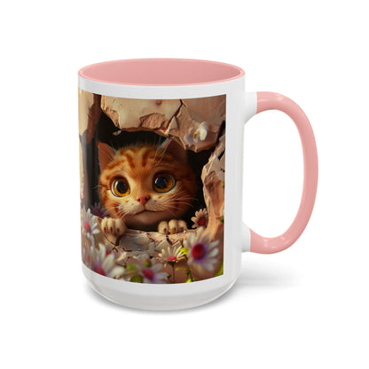 Cute Peekaboo Kitten Accent Coffee Mug — 11/15oz Floral Cat Gift