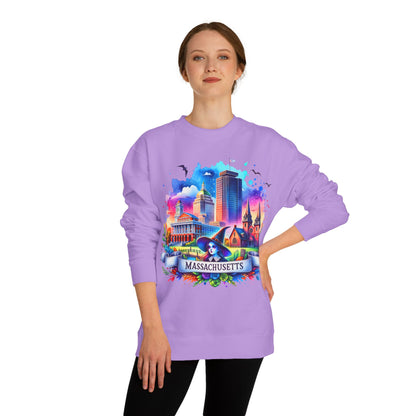 Massachusetts Skyline Crewneck Sweatshirt — Colorful Boston Landmark Graphic