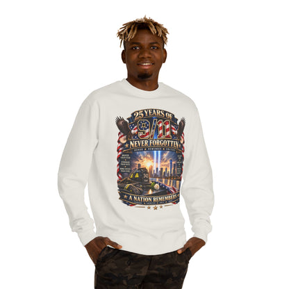 9/11 Memorial Sweatshirt — "25 Years of 9/11 Never Forgotten" Tribute Crewneck