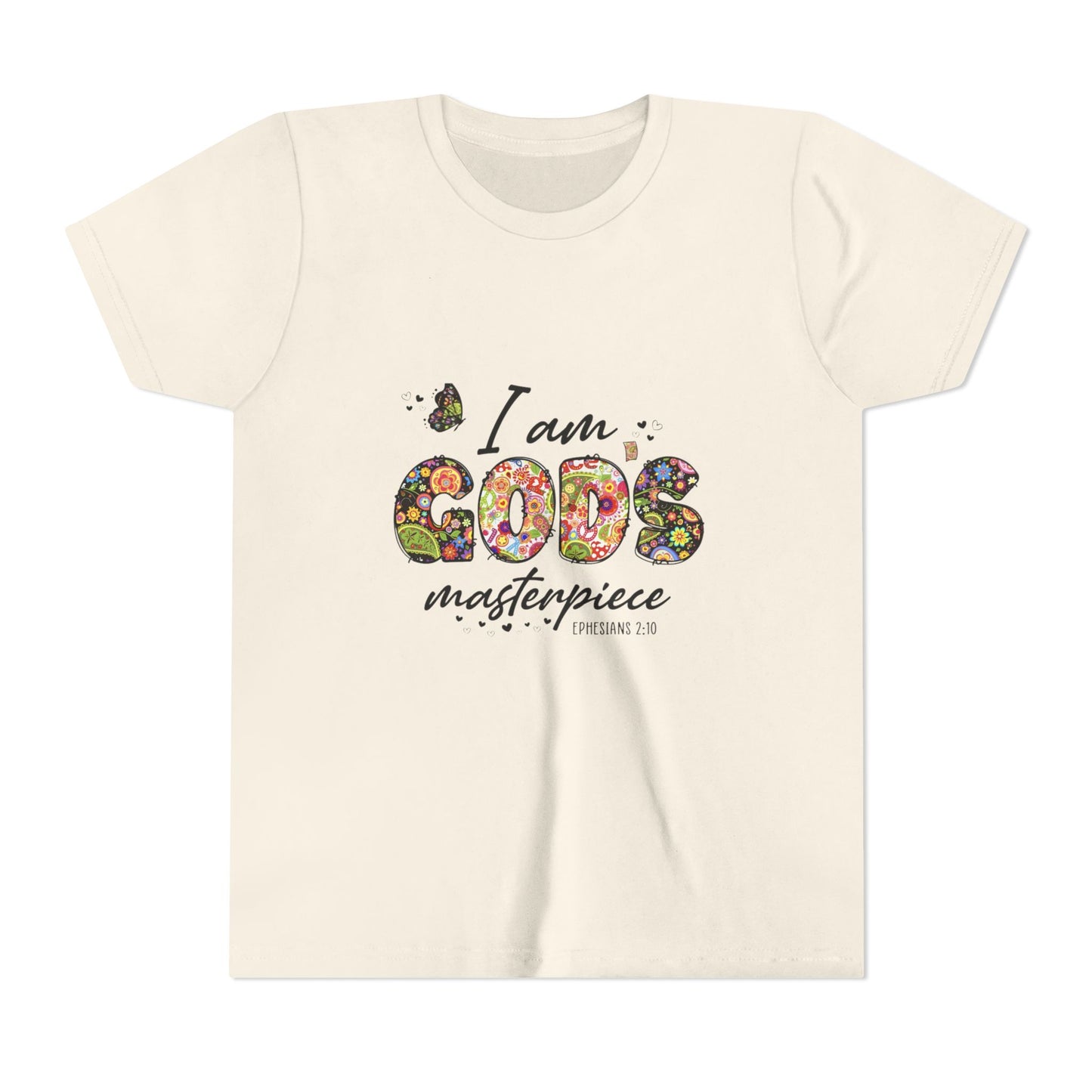 I Am God’s Masterpiece Youth Tee — Floral Christian Inspirational Shirt