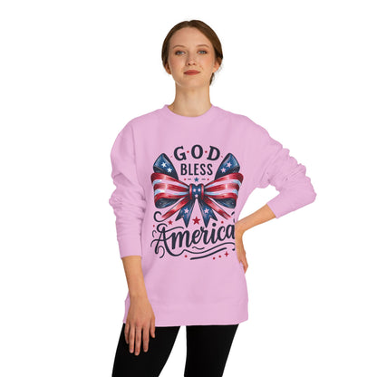 God Bless America Sweatshirt — Patriotic American Flag Bow Crewneck