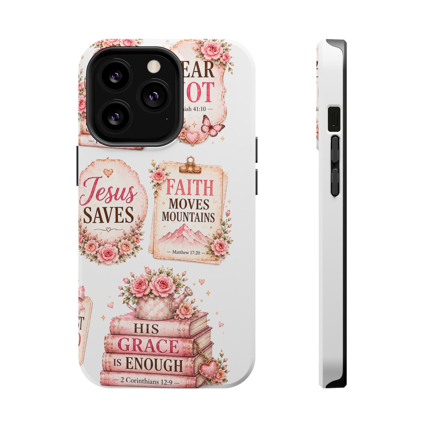 Christian Phone Case - "Fear Not, Faith Moves Mountains, Jesus Saves" Floral Magnetic Impact-Resistant Case
