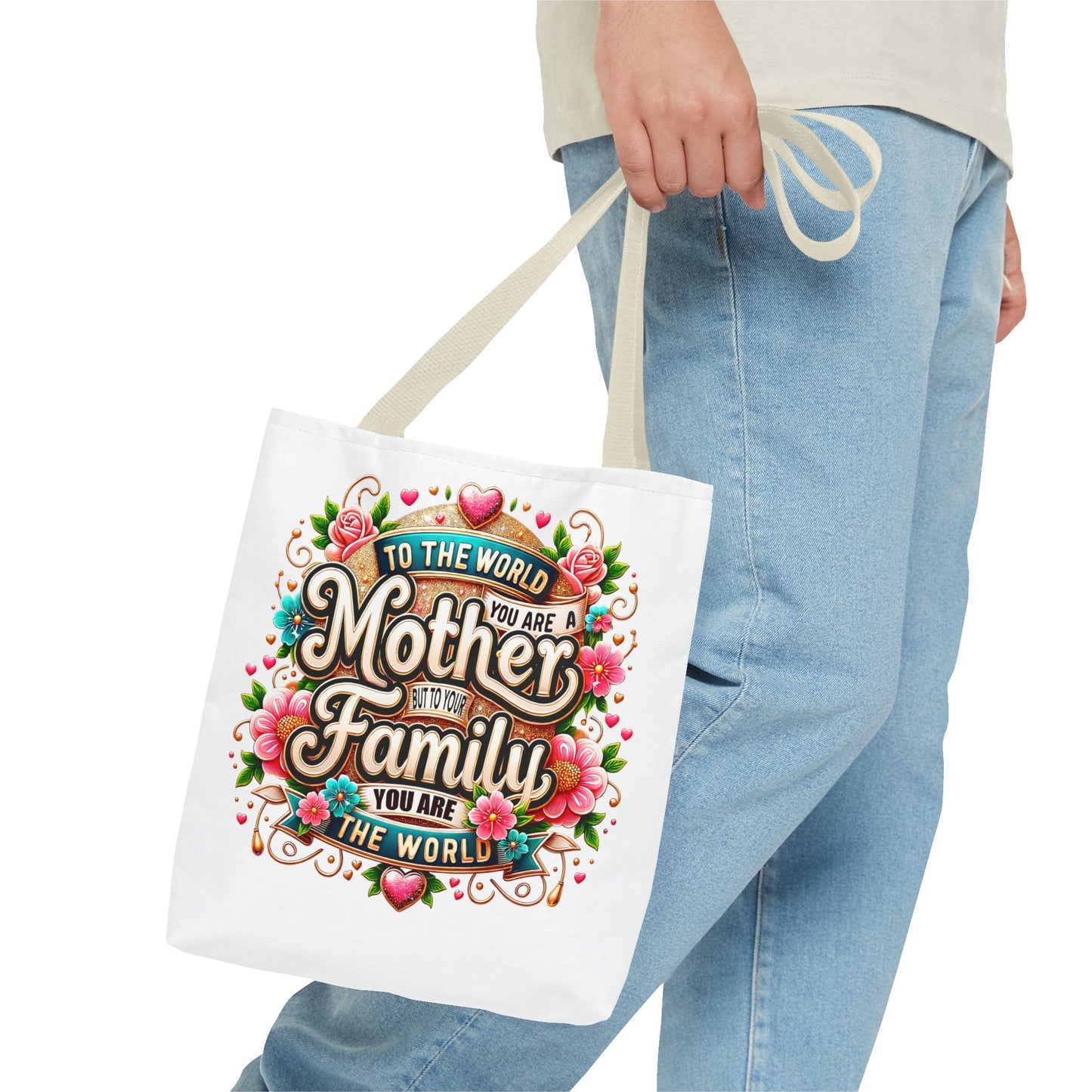 Mother & Family Floral Tote Bag — "To the world you are a Mother" Gift Tote
