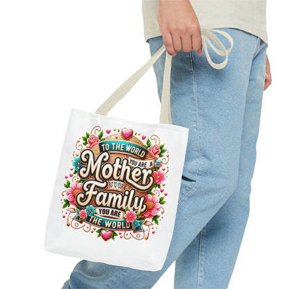 Mother & Family Floral Tote Bag — "To the world you are a Mother" Gift Tote