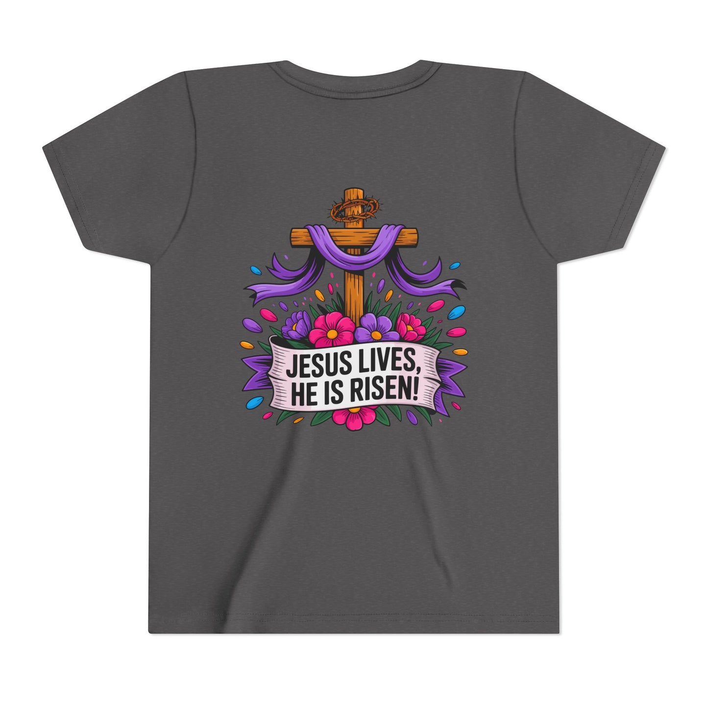 Youth Tee — "Jesus Lives, He Is Risen!" Easter Christian Tee