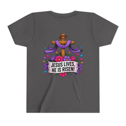 Youth Tee — "Jesus Lives, He Is Risen!" Easter Christian Tee