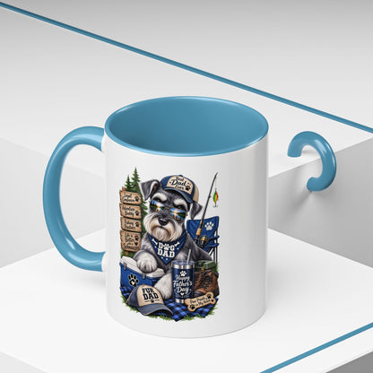 Schnauzer Dad Accent Coffee Mug – "Dog Dad" Camping Paw Print Design (11/15oz)
