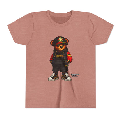 Kids Teddy Bear Streetwear Tee — 'Strength' Graphic Youth T-Shirt