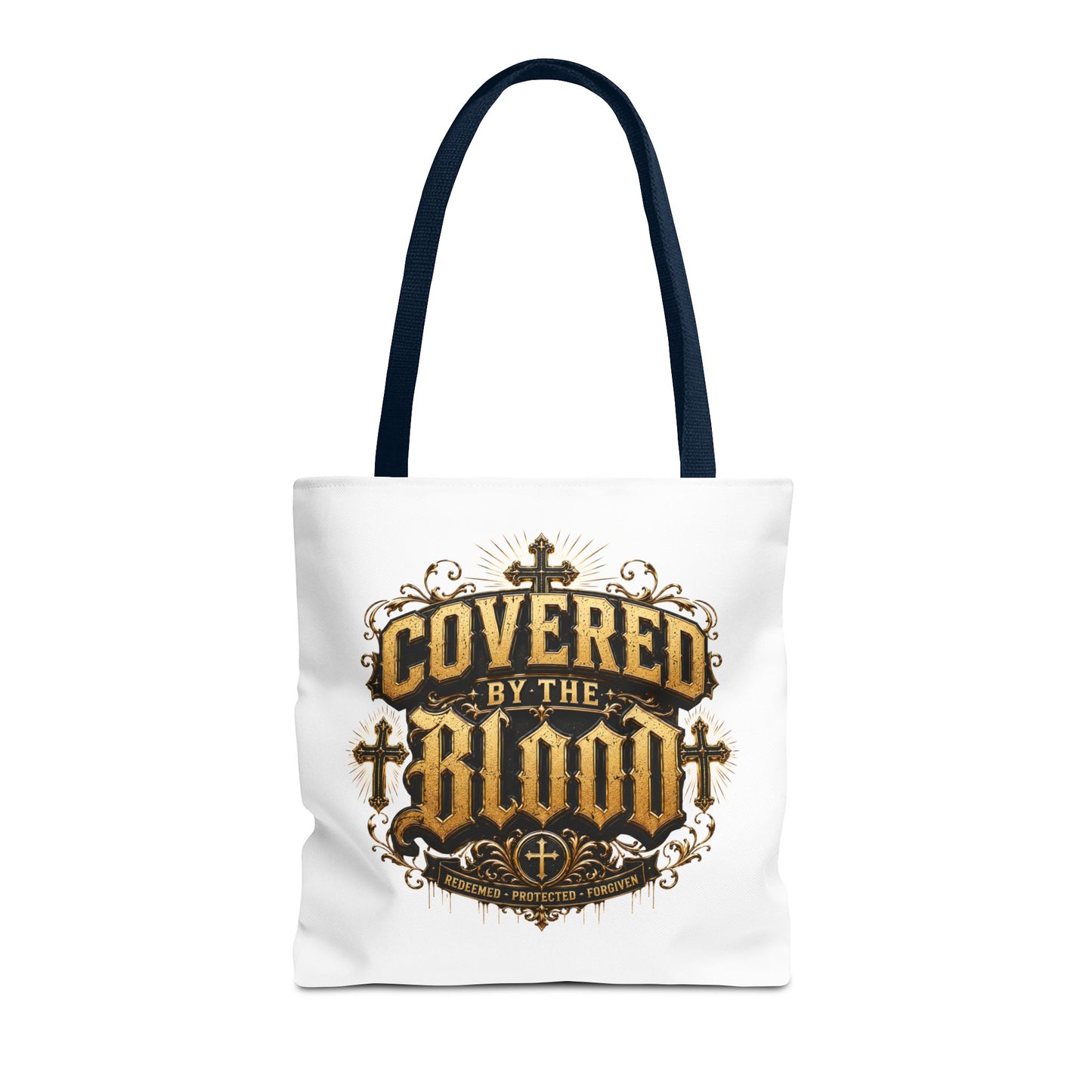 Covered by the Blood Tote Bag — Christian Cross Faith Canvas Tote