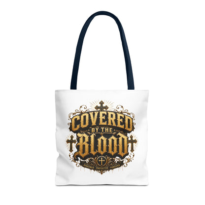 Covered by the Blood Tote Bag — Christian Cross Faith Canvas Tote