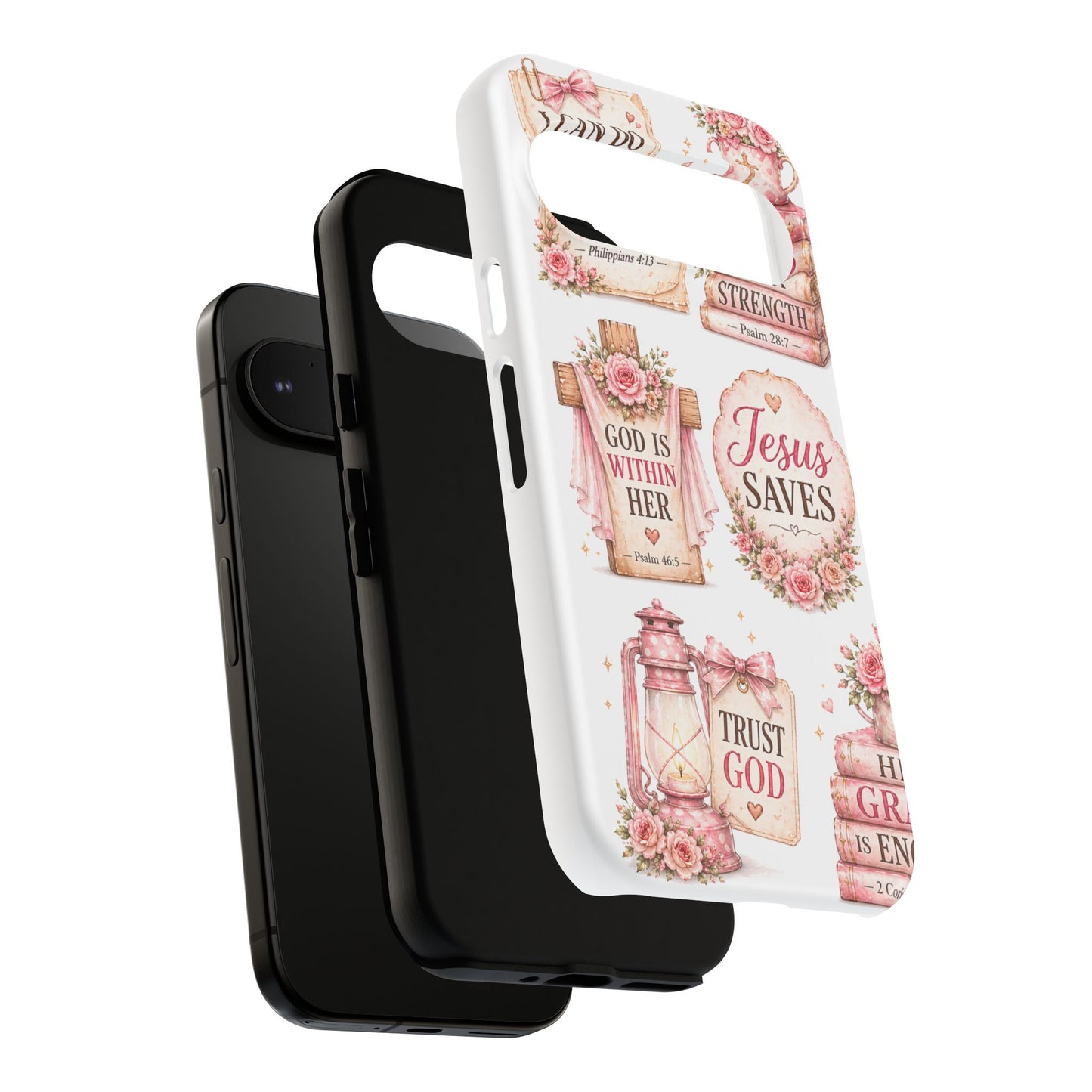 Christian Phone Case — Jesus Saves Floral Tough Case with 'God Is Within Her' & 'Trust God' Design