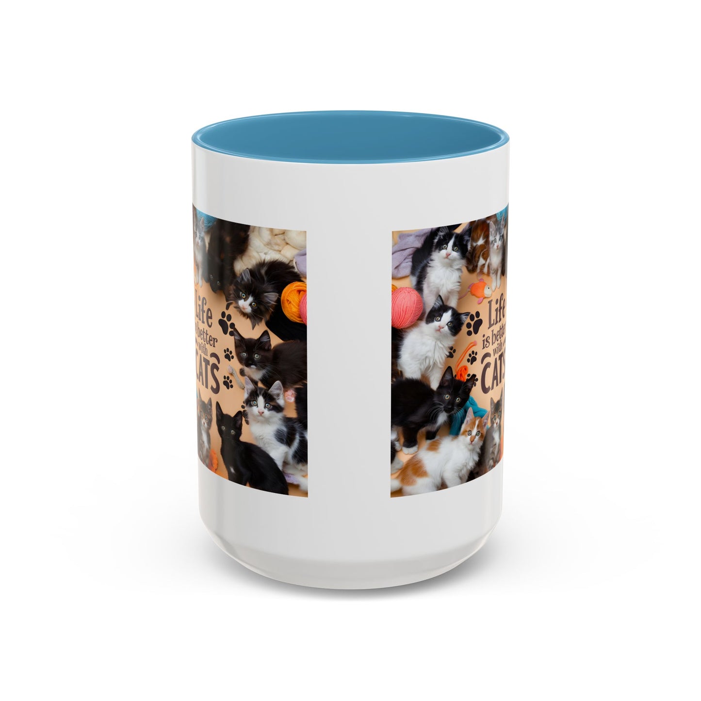 Cat Lover Accent Coffee Mug — “Life Is Better With Cats” 11/15oz