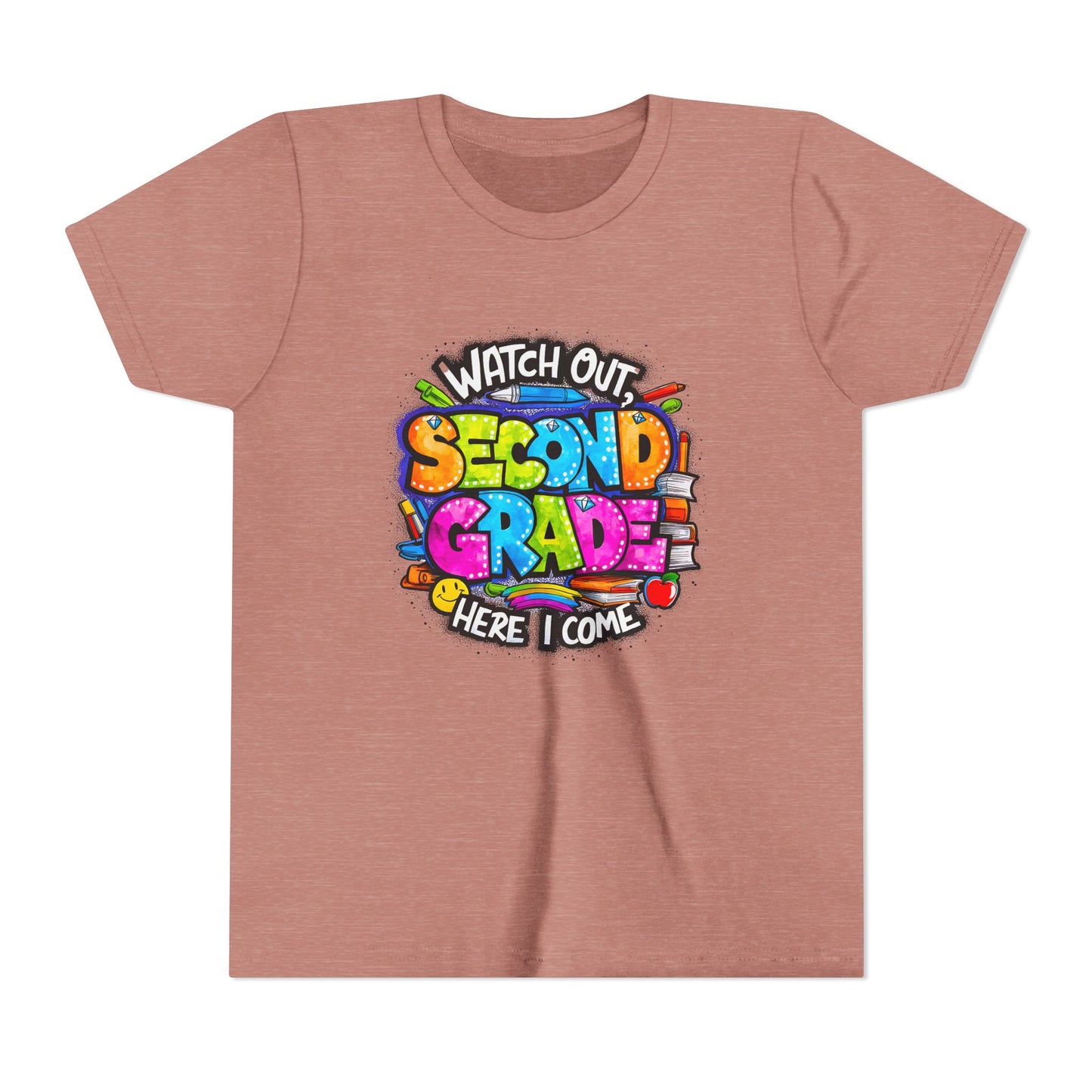 Second Grade Kids Tee - "Watch Out Second Grade Here I Come" Colorful Back-to-School Shirt
