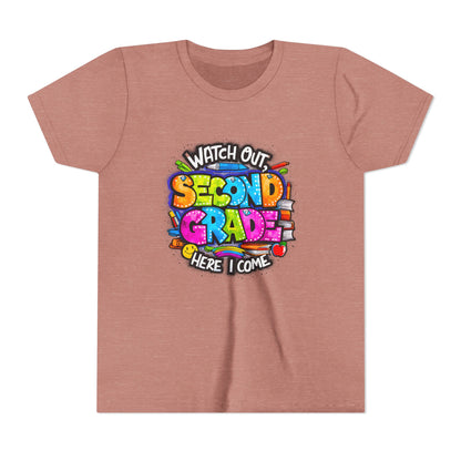 Second Grade Kids Tee - "Watch Out Second Grade Here I Come" Colorful Back-to-School Shirt