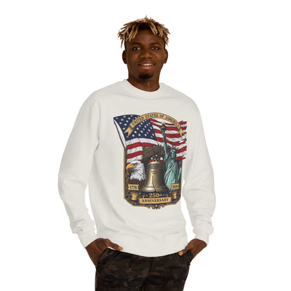 Liberty 250th Anniversary Sweatshirt — USA Flag, Statue of Liberty & Liberty Bell Design