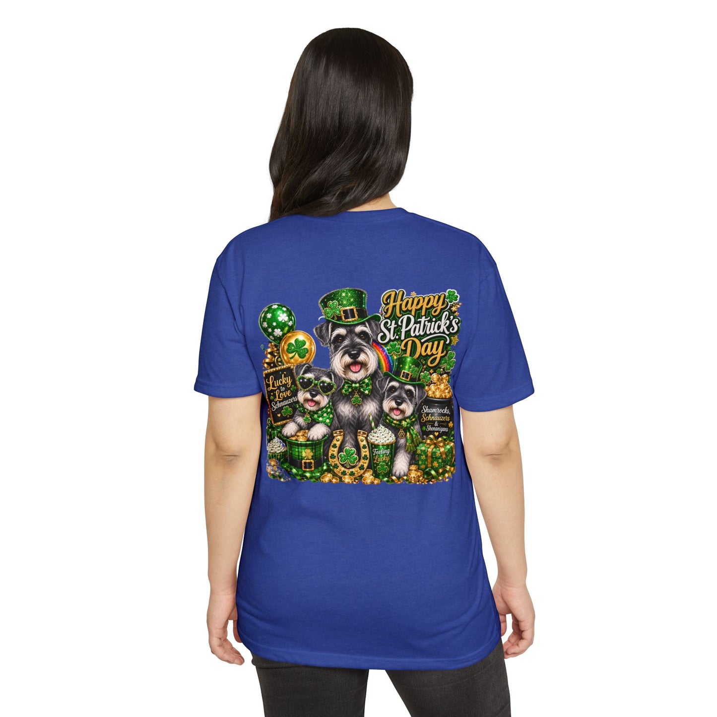 St. Patrick's Day Schnauzer T-Shirt — "Happy St. Patrick's Day" Lucky Dogs Tee
