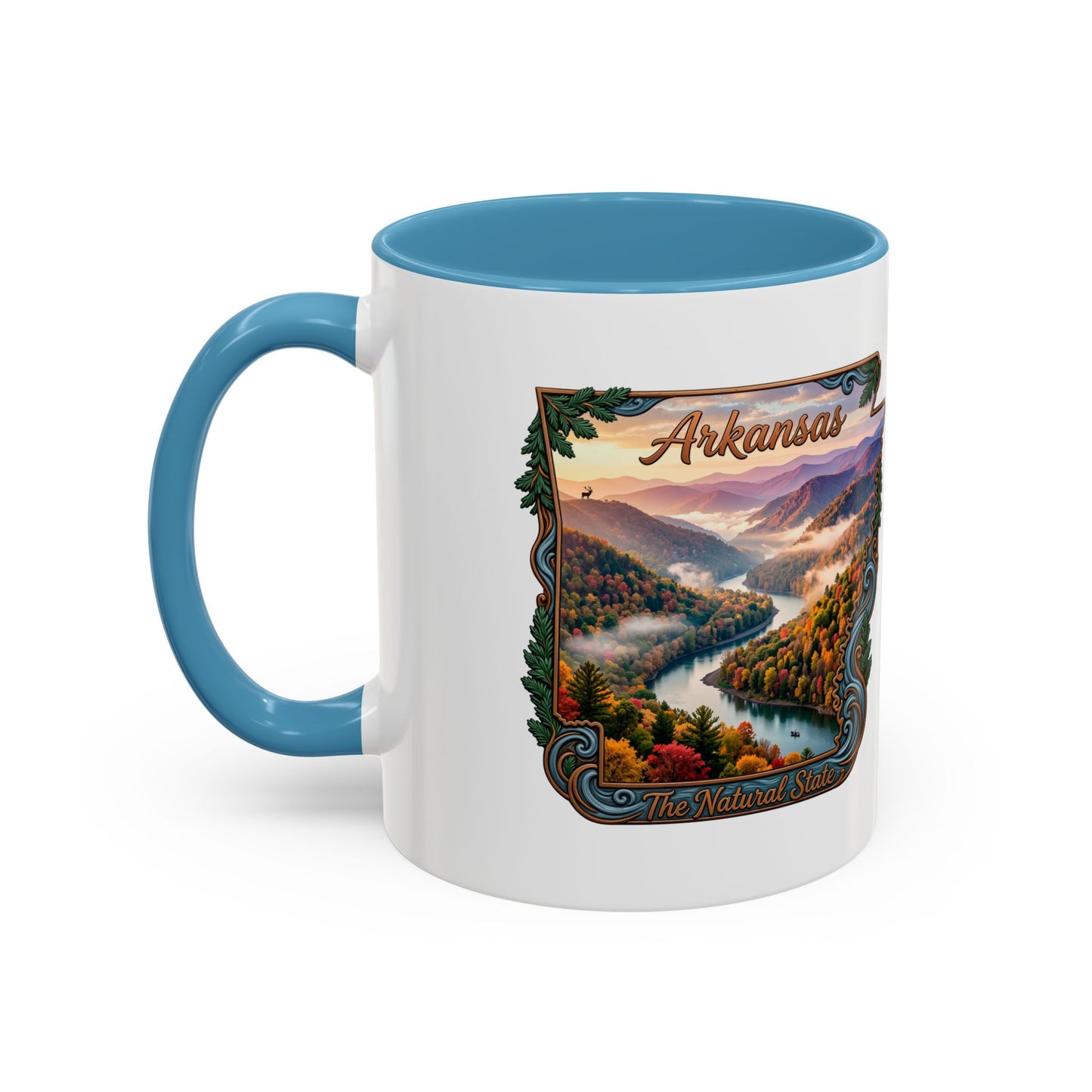 Arkansas Scenic Coffee Mug — Vintage State Map River Landscape (11/15 oz)