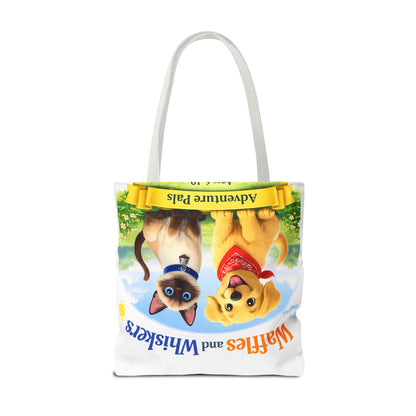 Waffles & Whiskers Adventure Pals Tote Bag — Cute Puppy and Kitten Kids Book Design