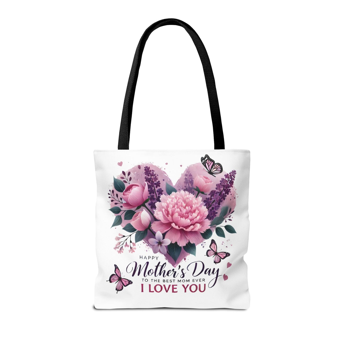 Mother's Day Floral Tote Bag - "Happy Mother's Day I Love You" Heart Bouquet