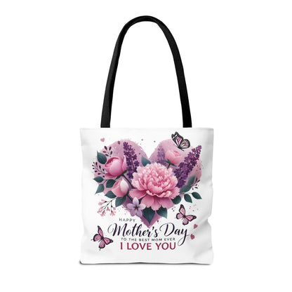 Mother's Day Floral Tote Bag - "Happy Mother's Day I Love You" Heart Bouquet